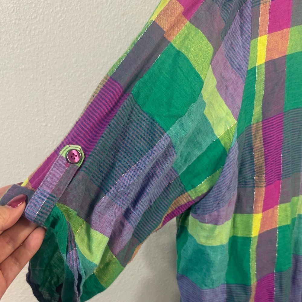 Catherines Multicolor Plaid Top with sparkle- 2X - Picture 4 of 6
